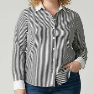 J.Crew Women's XL Striped Button-Down Shirt with Contrast White Collar and Cuffs